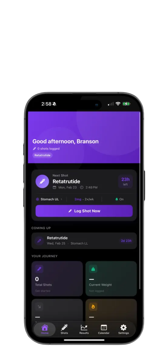 PeptideStack app home dashboard