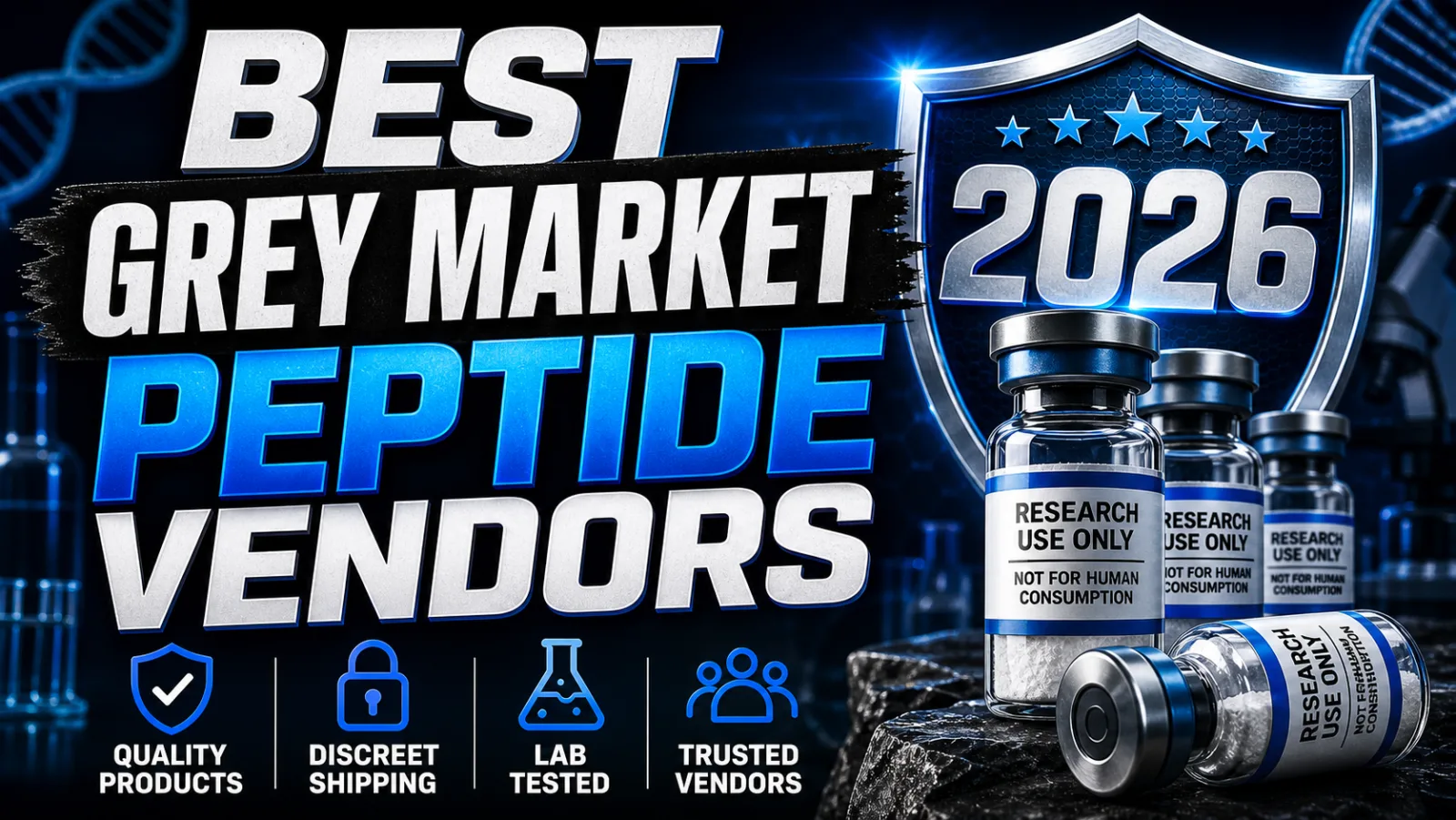 Research peptide vials with grey market supplier comparison and lab testing documentation
