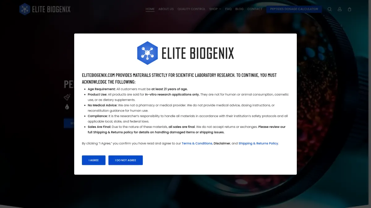 Elite Biogenix website homepage screenshot