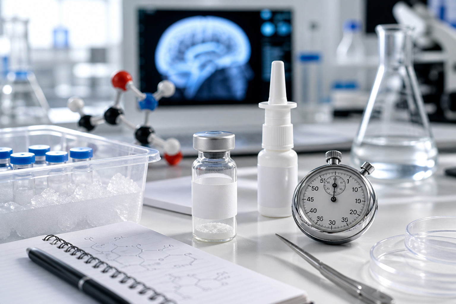 Semax research peptide vial, cold storage, and lab timing notes